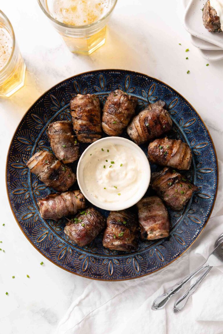 Irresistibly Tender Grilled Bacon-Wrapped Salmon Bites with Zesty Lemon Garlic Mayo Delight